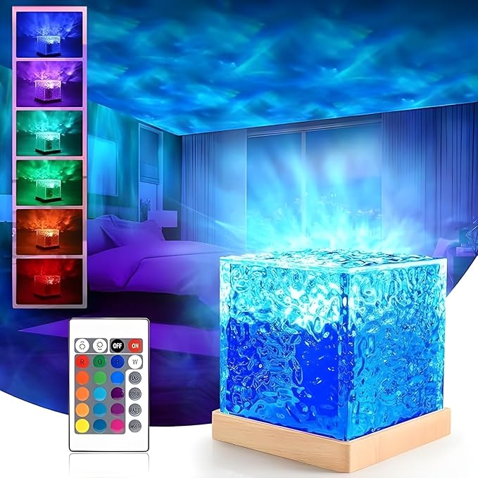 Dynamic Water Ripple Projection Light with Remote & Touch Control, USB Portable Night Lamp for Home Decor