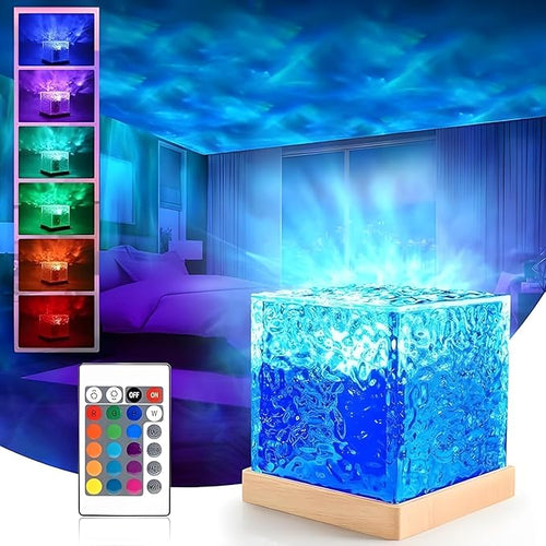Dynamic Water Ripple Projection Light with Remote & Touch Control, USB Portable Night Lamp for Home Decor