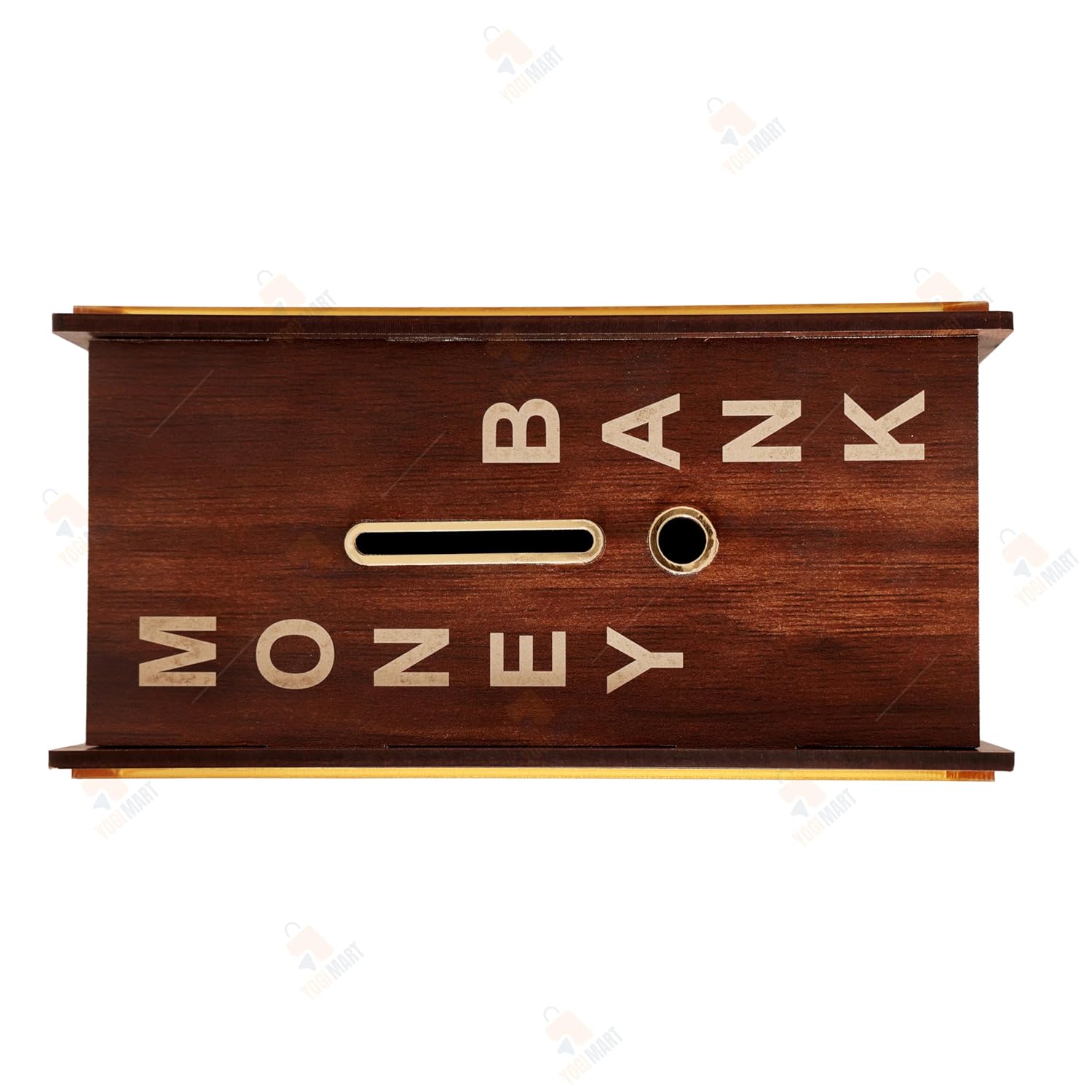 Wooden Money Savings Box, 100000 Rupees Challenge Bank with Gold Frame, Carved Design